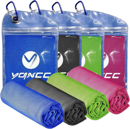 YQXCC 4 Pack Cooling Towels | 40"x12" | Cool for Neck and Face | Microfiber Soft Breathable Chilly | for Yoga, Sport, Golf, Gym, Camping, Running & More Activities