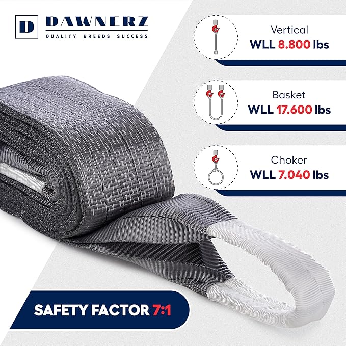 Heavy Lifting Strap 8800 lbs Vertical WLL 25 ft - Eye and Eye Flat Polyester Web Lifting Sling - Crane Strap for Construction (4.7" x 25')