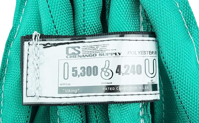 USA Made VR2 X 20' Green Slings 4'-30' Lengths in Listing, Double PLY Cover Endless Round Poly Lifting Slings, 5,300 lbs Vertical, 4,240 lbs Choker, 10,600 lbs Basket (USA Poly)(20 FT)
