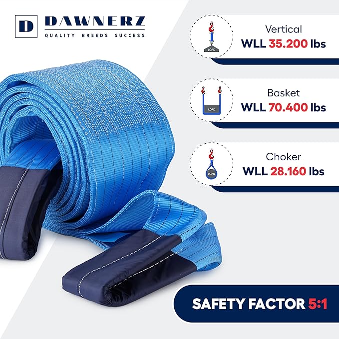 Heavy Duty Industrial Lifting Sling 35200 Lbs Vertical WLL 20ft - Dawnerz Eye and Eye Flat Polyester Web Lifting Sling 16 tons WLL - Crane Lifting Strap for Construction (11.8" x 20')