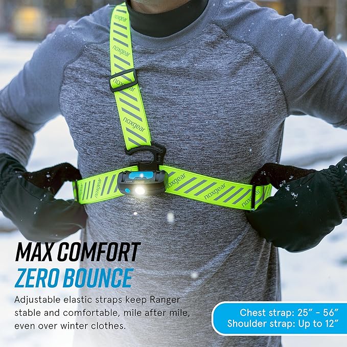 noxgear Ranger Chest Light - Super Bright 500 Lumen Reflective Running Vest, USB-C Rechargeable, Adjustable Fit, Waterproof Running Light with Detachable Flashlight, 5 Hour Burn Time