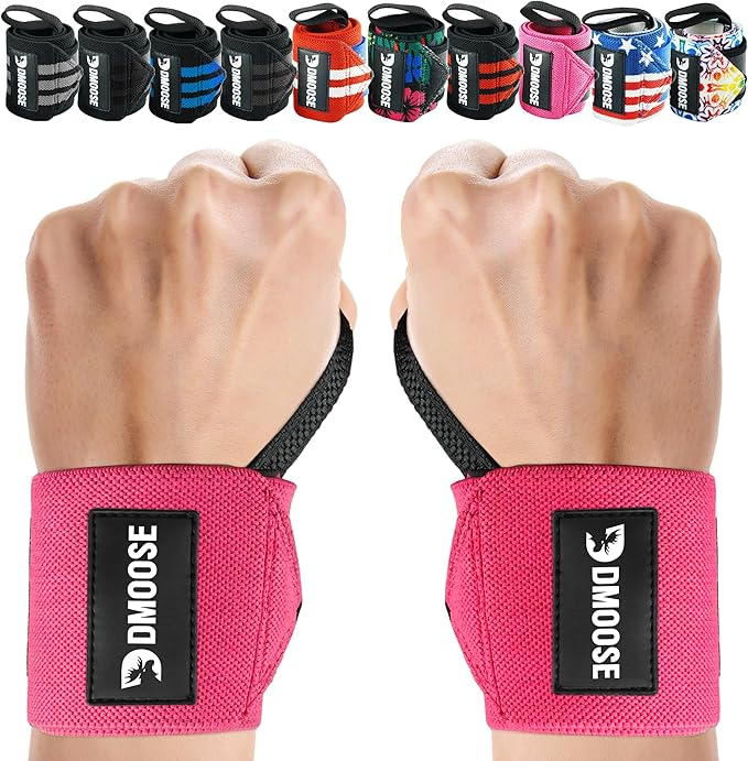 DMoose Fitness Wrist Wraps for Weightlifting 18" - Heavy Duty Gym Wrap with Hand Thumb Loop for Support & Pain Relief, USPA Approved Powerlifting, Weight Lifting Wrist Straps for Men & Women Work Out