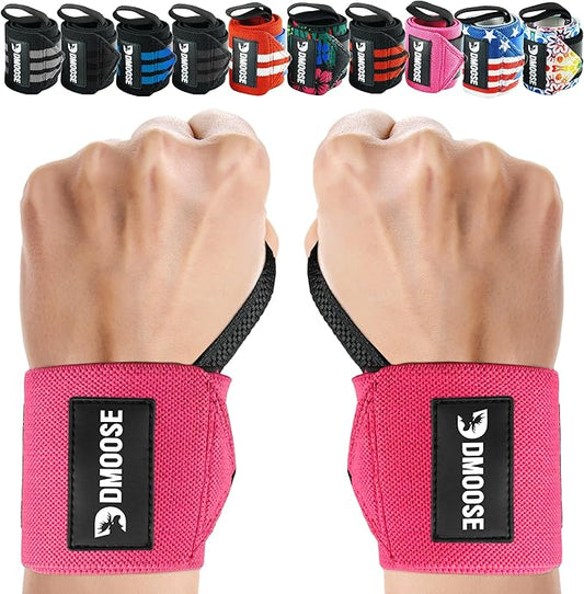 DMoose Fitness Wrist Wraps for Weightlifting 18" - Heavy Duty Gym Wrap with Hand Thumb Loop for Support & Pain Relief, USPA Approved Powerlifting, Weight Lifting Wrist Straps for Men & Women Work Out