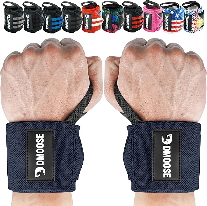 DMoose Fitness Wrist Wraps for Weightlifting 18" - Heavy Duty Gym Wrap with Hand Thumb Loop for Support & Pain Relief, USPA Approved Powerlifting, Weight Lifting Wrist Straps for Men & Women Work Out