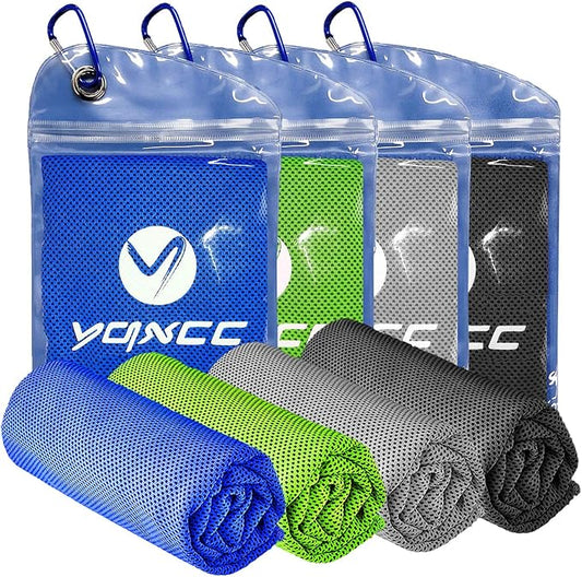 YQXCC 4 Pack Cooling Towels | 40"x12" | Cool for Neck and Face | Microfiber Soft Breathable Chilly | for Yoga, Sport, Golf, Gym, Camping, Running & More Activities