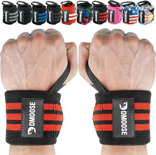 DMoose Fitness Wrist Wraps for Weightlifting 18" - Heavy Duty Gym Wrap with Hand Thumb Loop for Support & Pain Relief, USPA Approved Powerlifting, Weight Lifting Wrist Straps for Men & Women Work Out