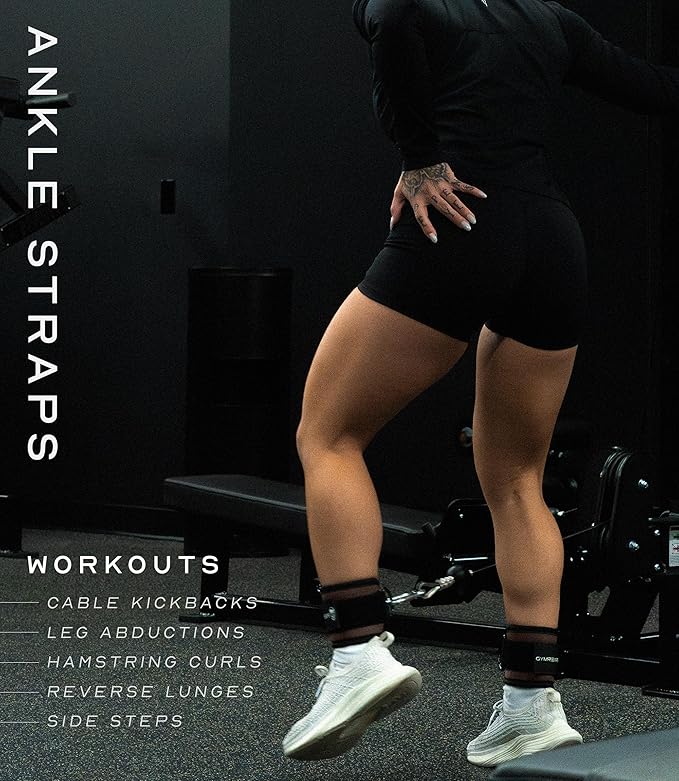Gymreapers Ankle Straps For Cable Machine Kickbacks, Glute Workouts, Lower Body Exercises - Adjustable Leg Straps with Neoprene Padding