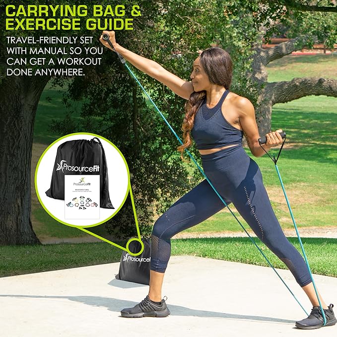 ProsourceFit Single Stackable Resistance Bands with Door Anchor and Exercise Guide, 16-20 LB, Heavy Duty Fitness Tube for Full-Body Exercises and Home Workouts, Black