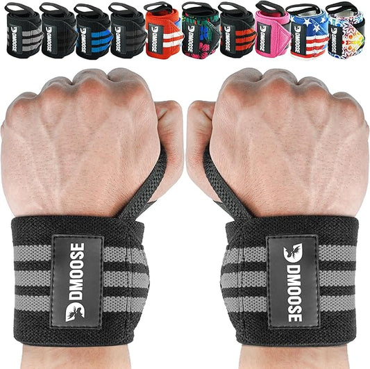 DMoose Fitness Wrist Wraps for Weightlifting 18" - Heavy Duty Gym Wrap with Hand Thumb Loop for Support & Pain Relief, USPA Approved Powerlifting, Weight Lifting Wrist Straps for Men & Women Work Out