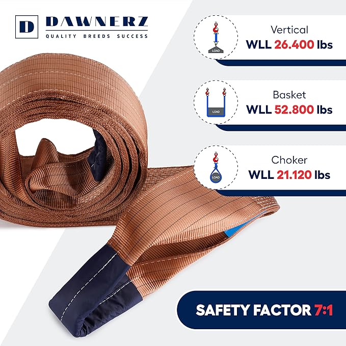 Industrial Lifting Sling 26400 Lbs Vertical WLL 20ft - Eye and Eye Flat Polyester Web Sling 12 tons WLL - Crane Synthetic Lifting Strap for Construction (7.1" x 20')