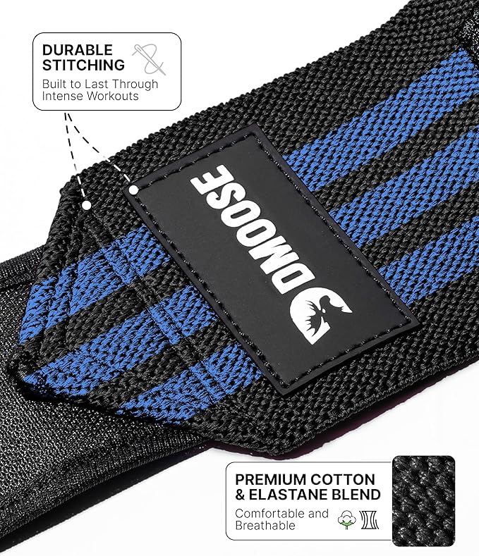 DMoose Fitness Wrist Wraps for Weightlifting 18" - Heavy Duty Gym Wrap with Hand Thumb Loop for Support & Pain Relief, USPA Approved Powerlifting, Weight Lifting Wrist Straps for Men & Women Work Out