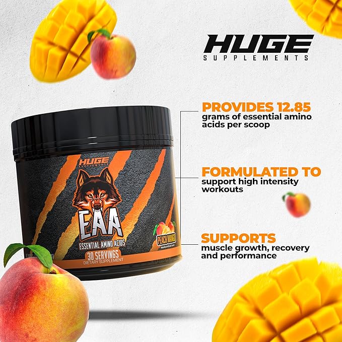 Huge EAA Supplement, Highest Dosed Essential Amino Acid Powder, 12.8g EAAs & 8g BCAAs Per Serving, Muscle Growth, Recovery & Performance (Peach Mango)