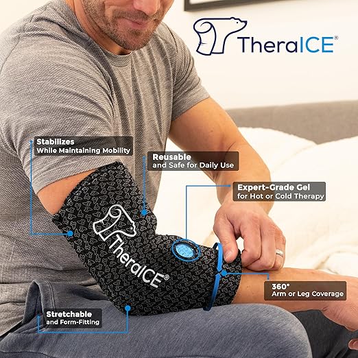 TheraICE Elbow Ice Pack Compression Sleeve for Injuries (PRO Elbow Sleeve, Small/Medium)