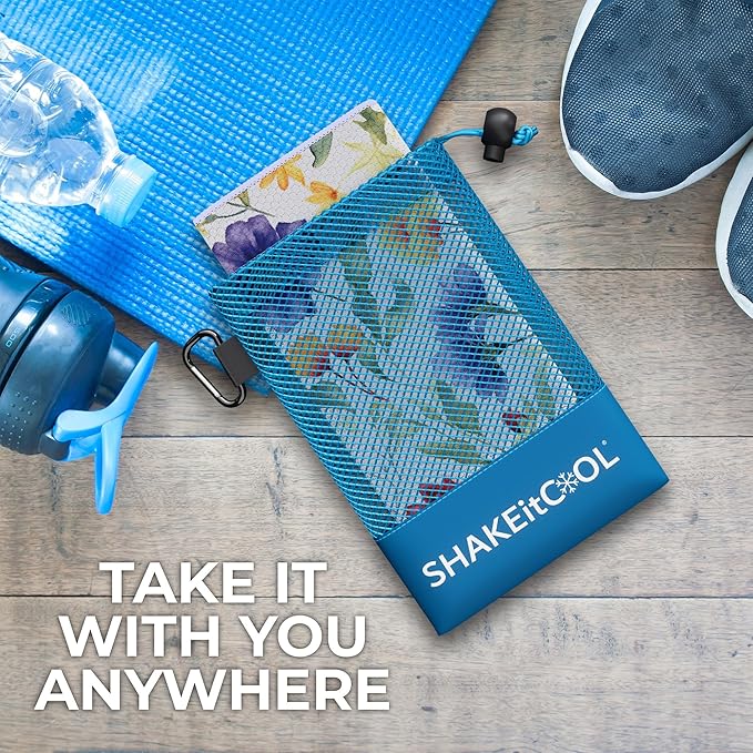 SHAKEitCOOL Extended Size Cooling Towel โ Be Cool in Style - Heat Relief, Soft, Lightweight, Sun Protection, Easy Clean - Perfect for Biking, Hiking, Running, Yoga, Golf, Gardening - Summer Flower M