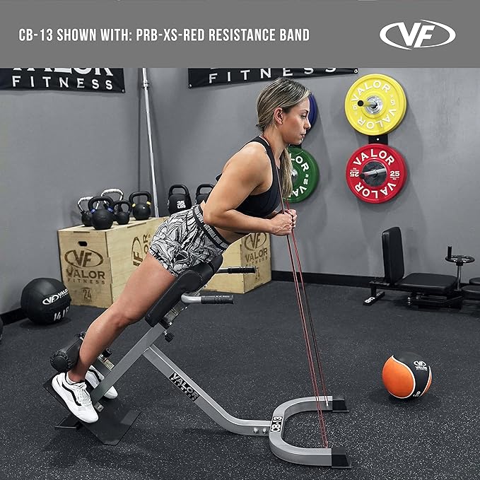 Valor Fitness Adjustable Roman Chair Hyperextension Bench with Resistance Band Pegs for Core, Hamstring, and Ab Workouts - Max 250 LB - Strength Training Equipment