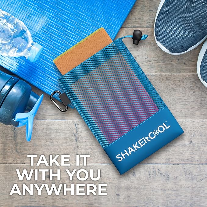 SHAKEitCOOL Extended Size Cooling Towel โ Be Cool in Style - Heat Relief, Soft, Lightweight, Sun Protection, Easy Clean - Perfect for Biking, Hiking, Running, Yoga, Golf - Pink Orange Ombre M