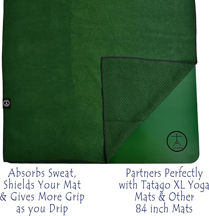 Tatago Hot Yoga Mat Towel Non Slip for Hot Yoga (72-84 inch Mats) Our Hot Yoga Towel Non Slip Silicone Dabs & Absorbent Microfiber Blend Gives You More Grip As You Drip! (Ezmeraldo, XL - 84")