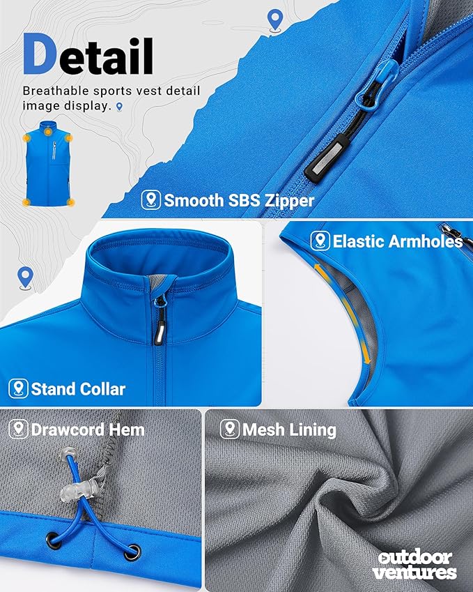 Outdoor Ventures Men's Windproof Softshell Vest Outerwear Lightweight Sleeveless Jacket for Running Golf Hiking Travel