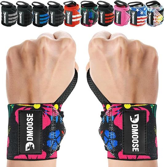 DMoose Fitness Wrist Wraps for Weightlifting 18" - Heavy Duty Gym Wrap with Hand Thumb Loop for Support & Pain Relief, USPA Approved Powerlifting, Weight Lifting Wrist Straps for Men & Women Work Out