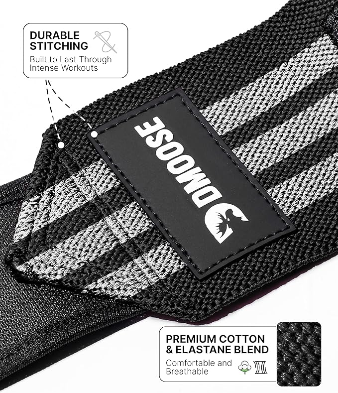 DMoose Fitness Wrist Wraps for Weightlifting 18" - Heavy Duty Gym Wrap with Hand Thumb Loop for Support & Pain Relief, USPA Approved Powerlifting, Weight Lifting Wrist Straps for Men & Women Work Out