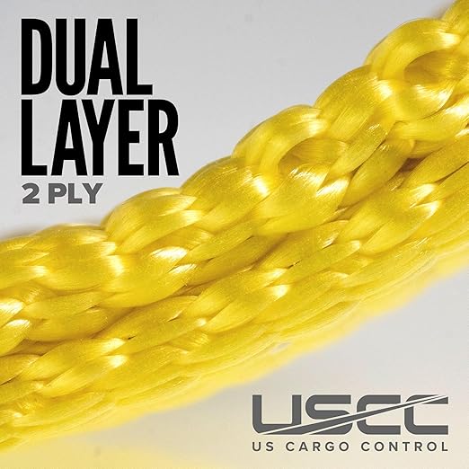 US Cargo Control Nylon Lifting Sling with Wear Pads 2" x 8', 2-Ply Eye to Eye Slings (Made in USA) - 4,960 LBS Choker, 6,200 LBS Vertical, 12,400 LBS Basket Capacity - Lift Straps for Lifting