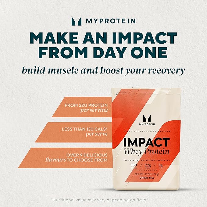 Myprotein Impact Whey Protein Powder, 2.2 Lbs (32 Servings) Cookies & Cream, 22g Protein & 5g BCAA Per Serving, Protein Shake for Superior Performance, Muscle Strength & Recovery, Gluten Free