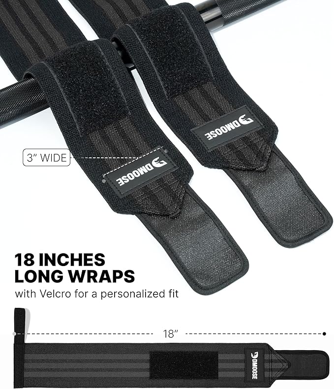 DMoose Fitness Wrist Wraps for Weightlifting 18" - Heavy Duty Gym Wrap with Hand Thumb Loop for Support & Pain Relief, USPA Approved Powerlifting, Weight Lifting Wrist Straps for Men & Women Work Out
