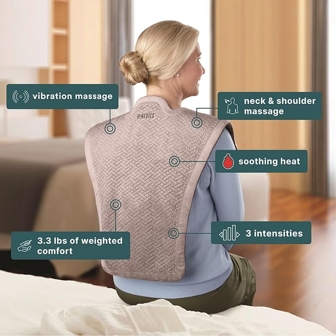 Homedics Vibration Heated Shoulder Massager Wrap, Comfort Pro Elite, Soft Fabric, Tension Relief, 2 Speeds & Styles, Long, NMS-450H