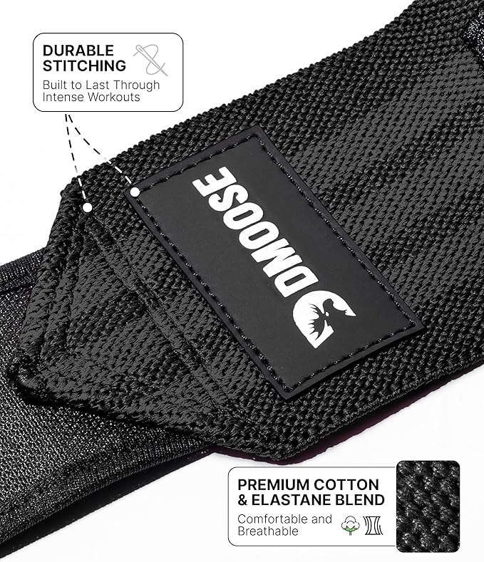 DMoose Fitness Wrist Wraps for Weightlifting 18" - Heavy Duty Gym Wrap with Hand Thumb Loop for Support & Pain Relief, USPA Approved Powerlifting, Weight Lifting Wrist Straps for Men & Women Work Out