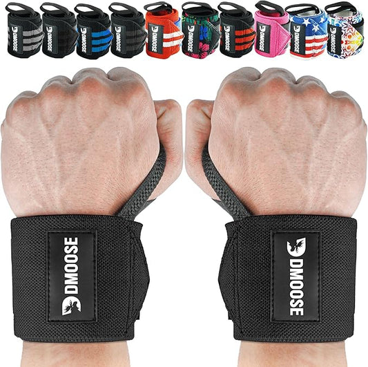 DMoose Fitness Wrist Wraps for Weightlifting 18" - Heavy Duty Gym Wrap with Hand Thumb Loop for Support & Pain Relief, USPA Approved Powerlifting, Weight Lifting Wrist Straps for Men & Women Work Out