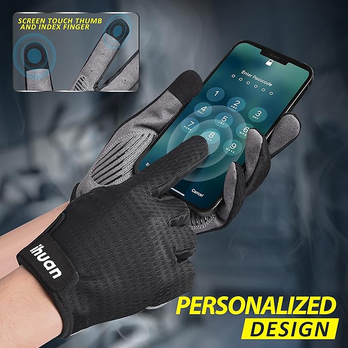 ihuan Workout Gloves for Men Full-Finger: Weight Lifting for Men, Gym Full Hand Gloves for Weightlifting, Deadlift