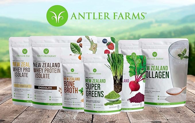 Antler Farms - 100% Grass Fed New Zealand Whey Protein Isolate, Unflavored, 2 lbs - Pure and Clean, 2 Ingredients, Delicious, Cold Processed