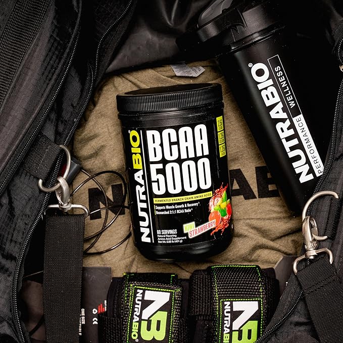 NutraBio BCAA 5000 Powder - Vegan Fermented BCAAs - Supports Lean Muscle Growth, Recovery, Endurance - 60 Servings - Kiwi Strawberry
