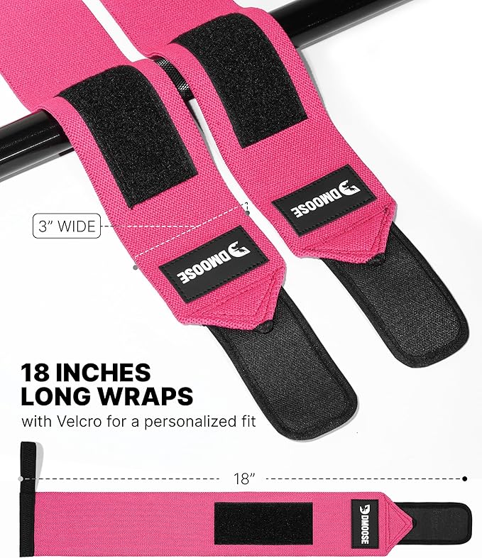 DMoose Fitness Wrist Wraps for Weightlifting 18" - Heavy Duty Gym Wrap with Hand Thumb Loop for Support & Pain Relief, USPA Approved Powerlifting, Weight Lifting Wrist Straps for Men & Women Work Out