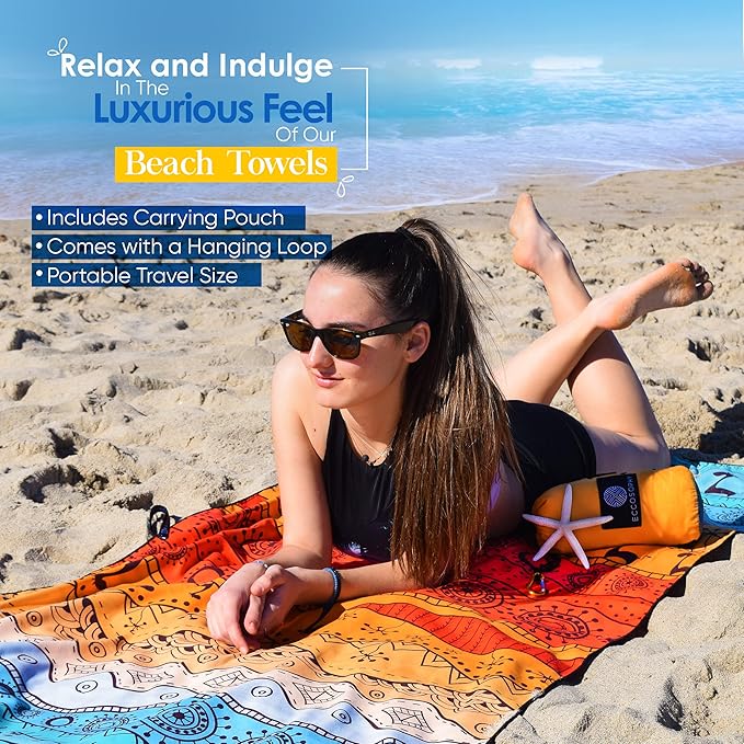ECCOSOPHY Microfiber Beach Towel - Sand Free Towels are Quick Dry, Light Weight, Super Absorbent - Perfect Pool, Travel, Cruise, Camping Essentials - Oversized Extra Large for Adults 71x35 in