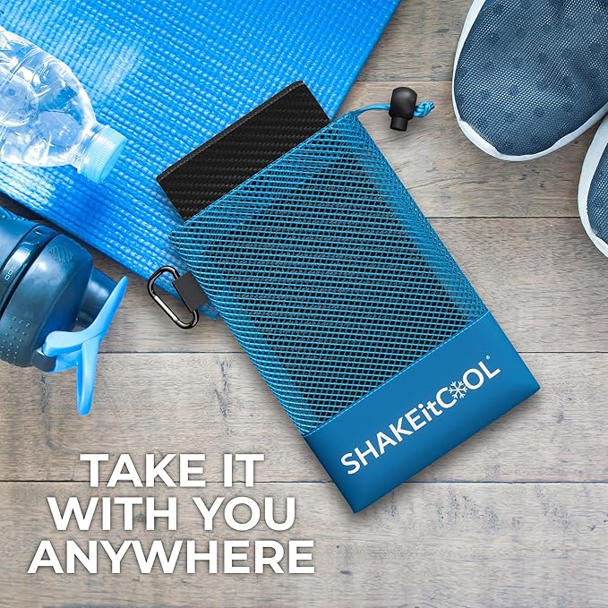 SHAKEitCOOL Extended Size Cooling Towel โ Be Cool in Style - Heat Relief, Soft, Lightweight, Sun Protection, Easy Clean - Perfect for Biking, Hiking, Running, Yoga, Golf, Gardening - Carbon Fiber M