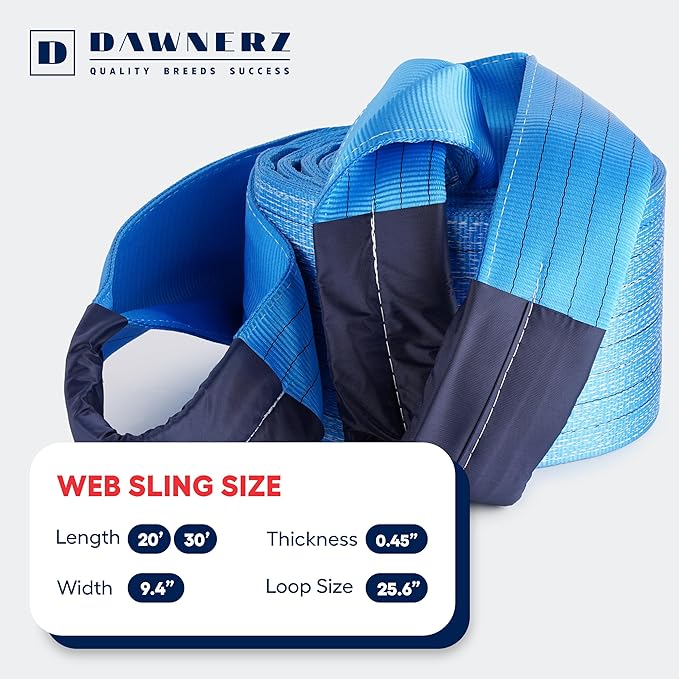 Heavy Duty Industrial Lifting Sling 35200 Lbs Vertical WLL 20ft - Dawnerz Eye and Eye Flat Polyester Web Lifting Sling 16 tons WLL - Crane Lifting Strap for Construction (11.8" x 20')