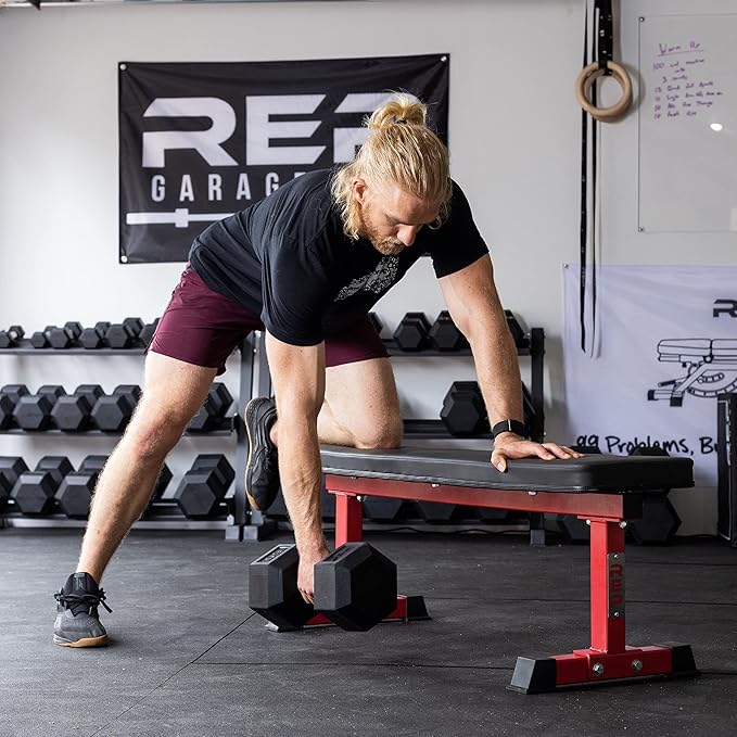 REP Fitness Flat Weight Bench, Heavy Duty Workout Bench For Home Gym, Folding Fitness Equipment For Strength Training, Adjustable Utility Platform For Dumbbells, Barbell, Lifting And Core Exercises