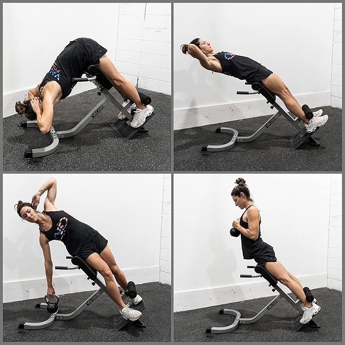 Valor Fitness Adjustable Roman Chair Hyperextension Bench with Resistance Band Pegs for Core, Hamstring, and Ab Workouts - Max 250 LB - Strength Training Equipment