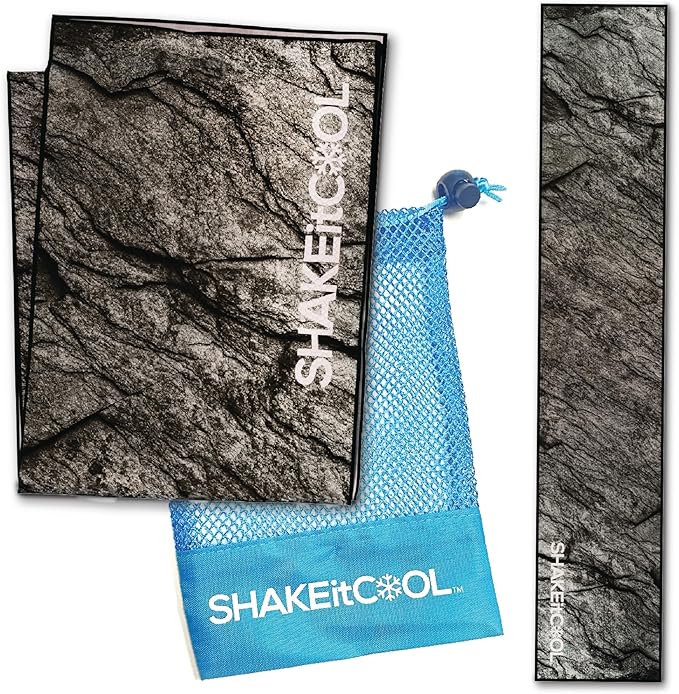 SHAKEitCOOL Original Cooling Towel โ Be Cool in Style - Heat Relief, Soft, Lightweight, Sun Protection, Easy Clean - Perfect for Biking, Running, Yoga, Gym, Gardening - Granite
