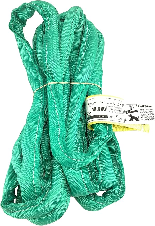 USA Made VR2 X 10' Green Slings 4'-30' Lengths in Listing, Double PLY Cover Endless Round Poly Lifting Slings, 5,300 lbs Vertical, 4,240 lbs Choker, 10,600 lbs Basket (USA Poly) (10 FT)