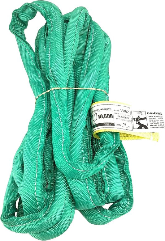 USA Made VR2 X 10' Green Slings 4'-30' Lengths in Listing, Double PLY Cover Endless Round Poly Lifting Slings, 5,300 lbs Vertical, 4,240 lbs Choker, 10,600 lbs Basket (USA Poly) (10 FT)