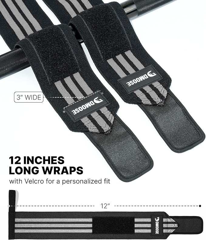 DMoose Fitness Wrist Wraps for Weightlifting 18" - Heavy Duty Gym Wrap with Hand Thumb Loop for Support & Pain Relief, USPA Approved Powerlifting, Weight Lifting Wrist Straps for Men & Women Work Out