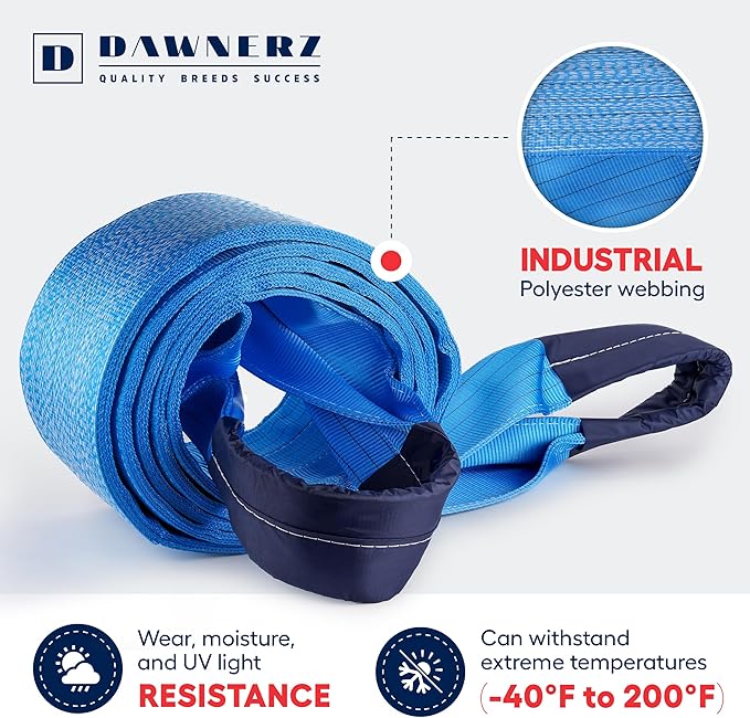 Heavy Duty Industrial Lifting Sling 35200 Lbs Vertical WLL 20ft - Dawnerz Eye and Eye Flat Polyester Web Lifting Sling 16 tons WLL - Crane Lifting Strap for Construction (11.8" x 20')