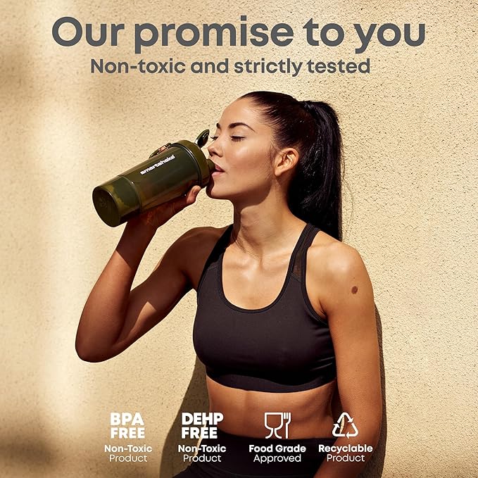 Smartshake O2GO ONE Plastic Protein Shaker Bottle 800 ml | 27 oz - Leakproof Screw-on Lid - BPA Free – Unisex - Mist Gray