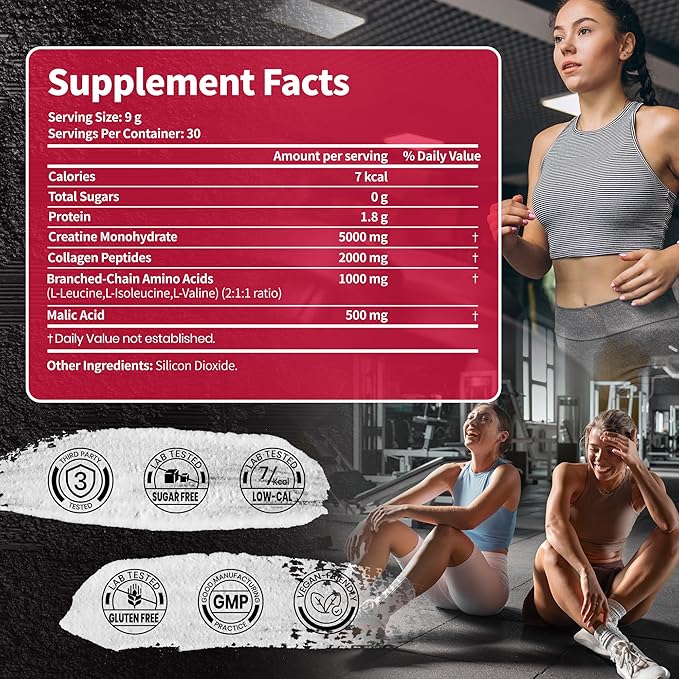 VEV Creatine Monohydrate for Women Powder 5000mg with Collagen & BCAAs 2:1:1 – Creatina para Mujeres, Supports Muscle Definition, Recovery & Energy – Unflavored, Sugar-Free, 9.5oz, 30 Servings