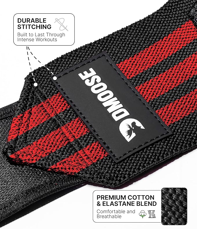 DMoose Fitness Wrist Wraps for Weightlifting 18" - Heavy Duty Gym Wrap with Hand Thumb Loop for Support & Pain Relief, USPA Approved Powerlifting, Weight Lifting Wrist Straps for Men & Women Work Out