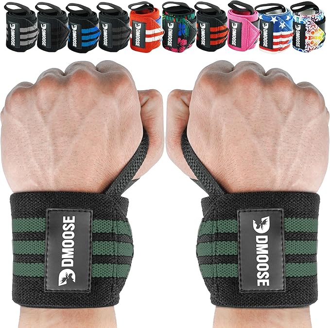 DMoose Fitness Wrist Wraps for Weightlifting 18" - Heavy Duty Gym Wrap with Hand Thumb Loop for Support & Pain Relief, USPA Approved Powerlifting, Weight Lifting Wrist Straps for Men & Women Work Out