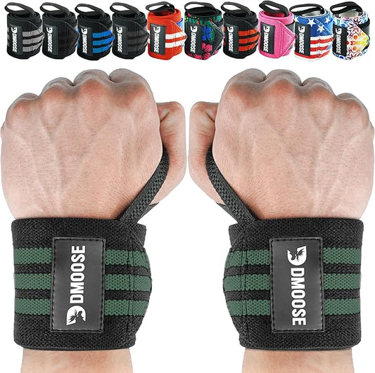 DMoose Fitness Wrist Wraps for Weightlifting 18" - Heavy Duty Gym Wrap with Hand Thumb Loop for Support & Pain Relief, USPA Approved Powerlifting, Weight Lifting Wrist Straps for Men & Women Work Out