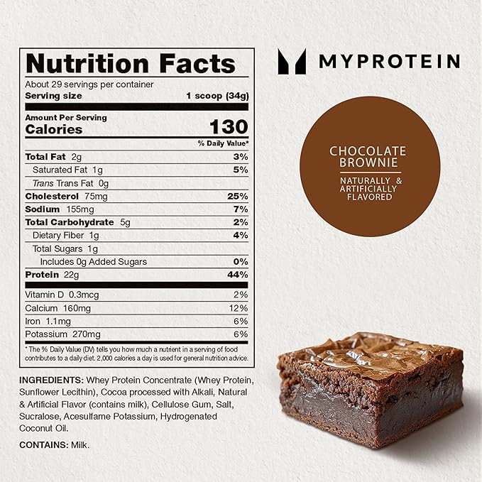 Myprotein Impact Whey Protein Powder, 2.2 Lbs (32 Servings) Chocolate Brownie, 22g Protein & 5g BCAA Per Serving, Protein Shake for Superior Performance, Muscle Strength & Recovery, Gluten Free